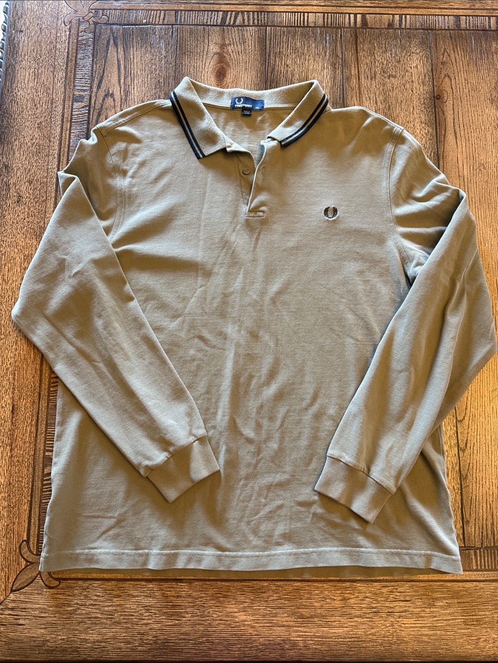 Fred Perry Long-Sleeve Polo in Olive Green with Contrast Tipping